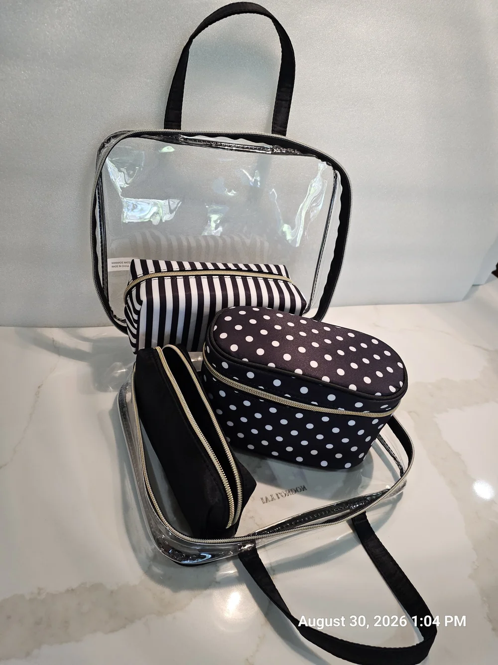 Black & White Dot and Stripe Cosmetic Travel Bag Set
